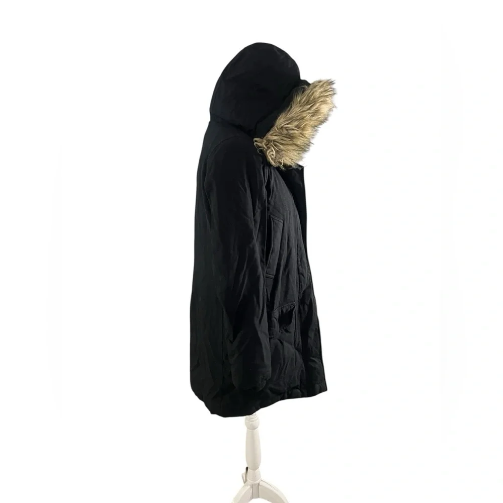 Community Black Wool-Blend Down Parka with Faux Fur Hood Medium - Picture 4 of 8
